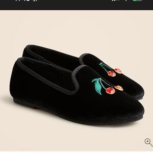 Crewcuts Kids Cherry Embroidered Black Velvet Slip on Loafers